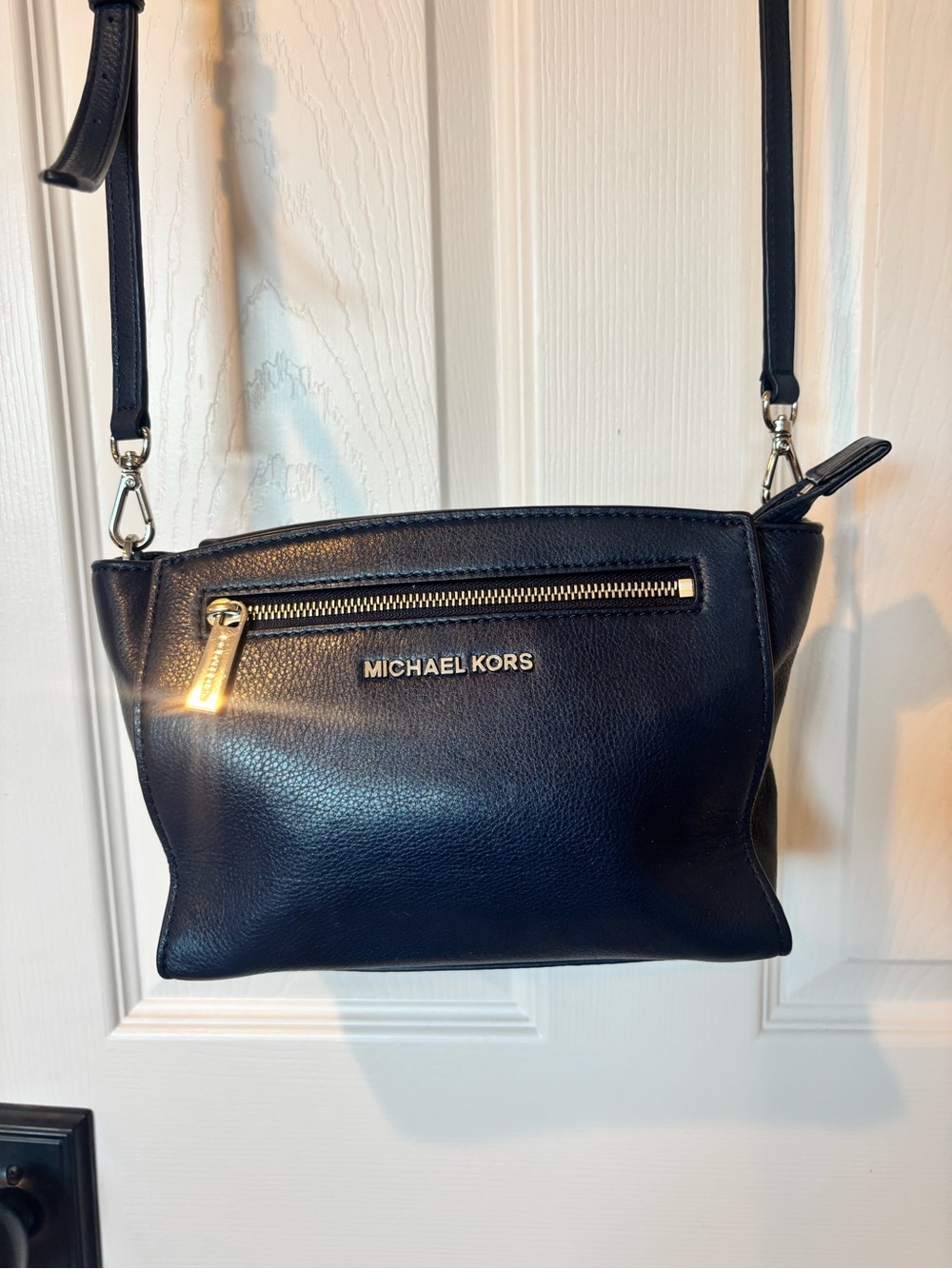 MICHAEL KORS Navy Leather Crossbody with Silver Hardware